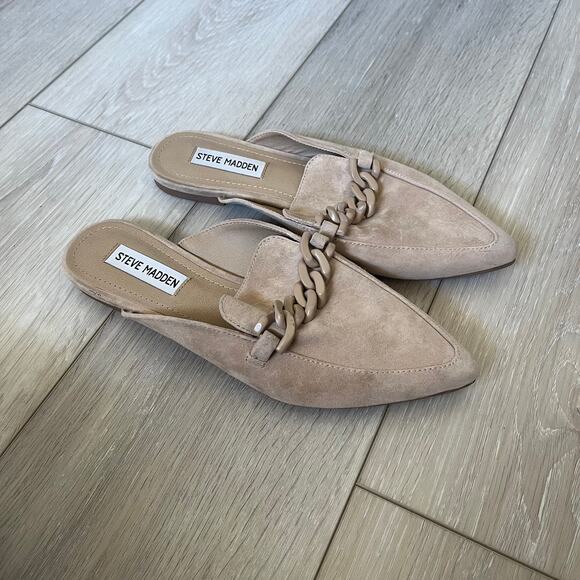 Steve Madden 'Approve' Women's 7.5 Suede Taupe Leather Chain Mule Slide - Picture 9 of 9